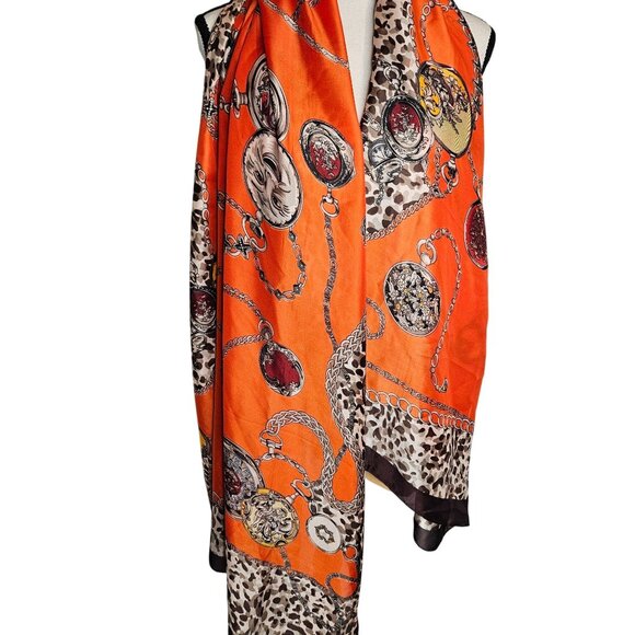 Equestrian silk leopard scarf NWT Y2K brown boho - Picture 2 of 6